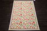 6x8 Ivory, Blue, Rose Color Hand Woven Caucasian Needlepoint Wool Traditional Oriental Rug
